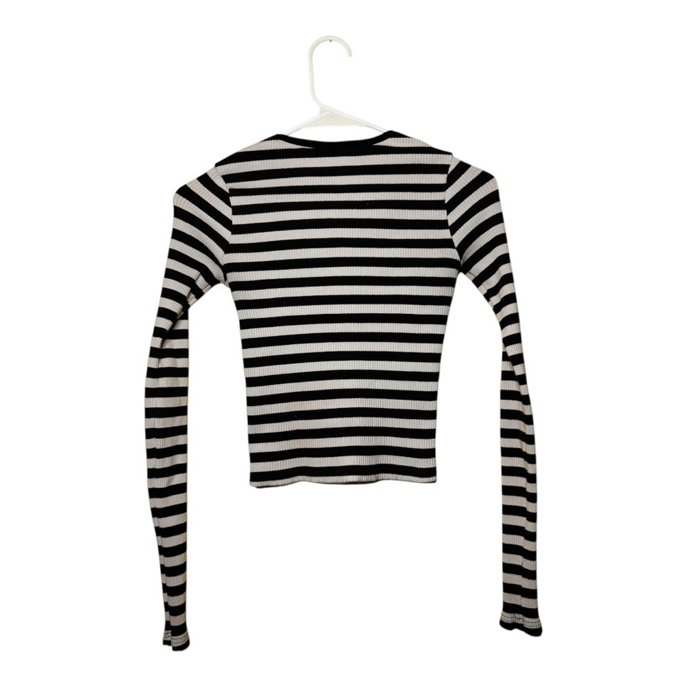 Killstar Izora White and Black Stripe Ribbed Long Sleeve Fall Top - Picture 3 of 8